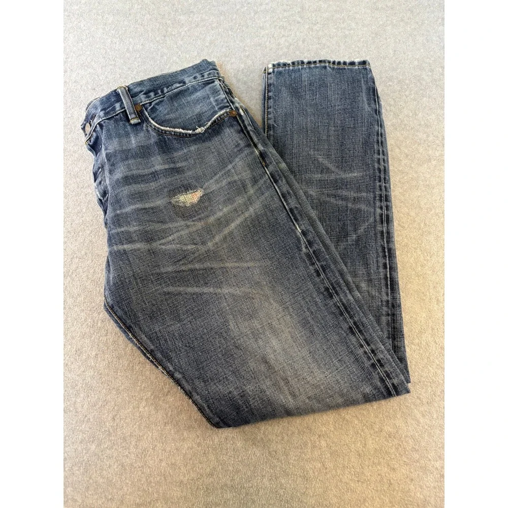 Polo Ralph Lauren Authentic Dungarees Jeans Mens 36x32 Blue Distressed Denim